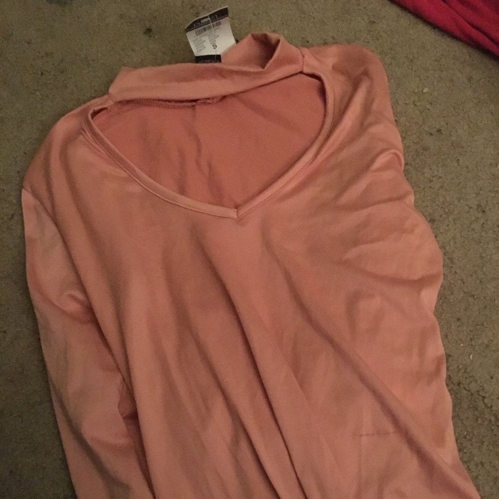 Rue 21. Silky long sleeve pink shirt.